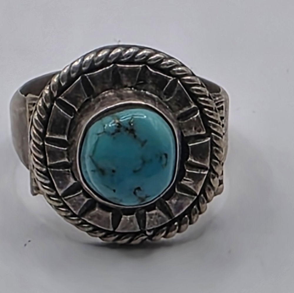 Turquoise Ring Size 10 Silver Unisex - Picture 2 of 9